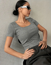 Solid Square Neck Crop T-Shirt